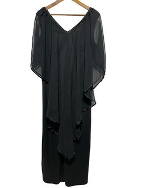 Sheer Chiffon Overlay Cape Dress Goth Dramatic Minimalist Evening Whimsigoth